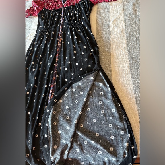Free People Nora Midi Dress Floral Print Button Down the Front SZ L Black/Red - Picture 4 of 11